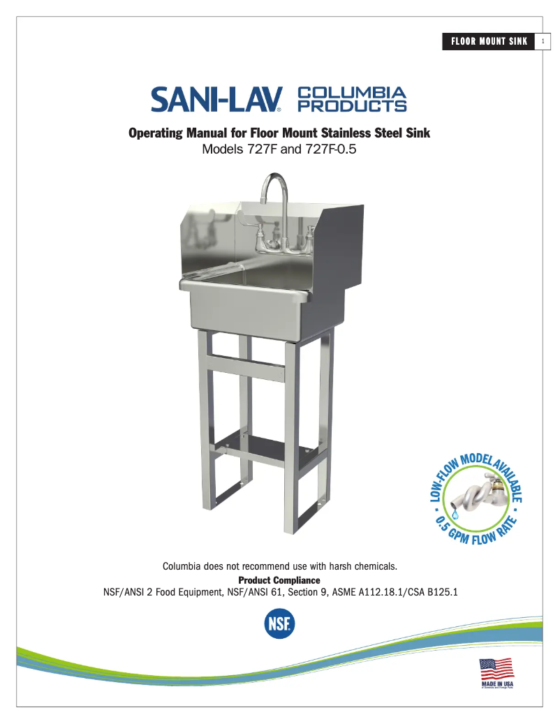 Page 1 of the manual User Manual Sani-Lav 727F