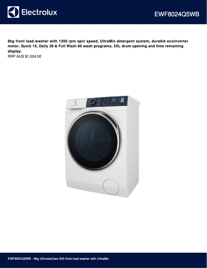Page 1 of the manual Technical Sheet Electrolux EWF8024Q5WB