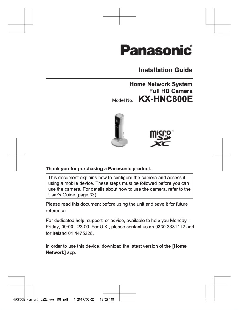 Page 1 of the manual User Manual Panasonic KX-HNC800E