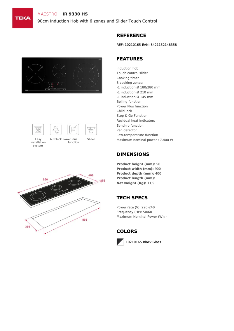 Page 1 of the manual Technical Sheet Teka IR 9330 HS