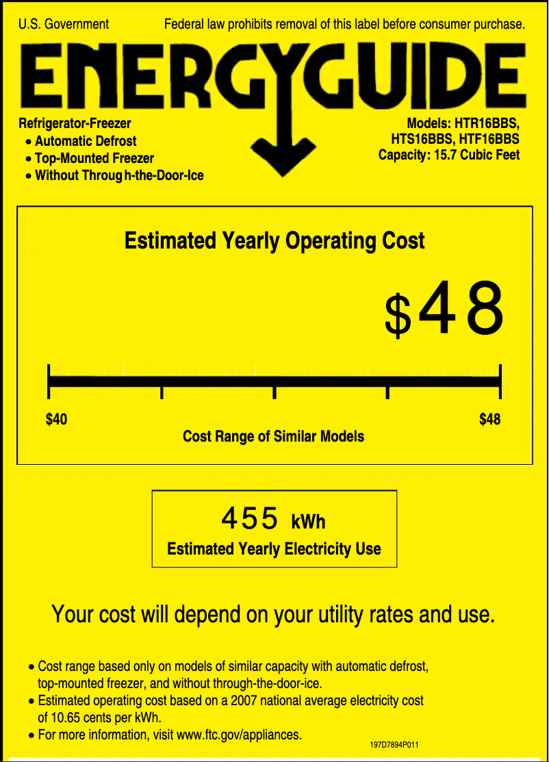 Page 1 of the manual Energy Label Hotpoint HTS16BBSLCC