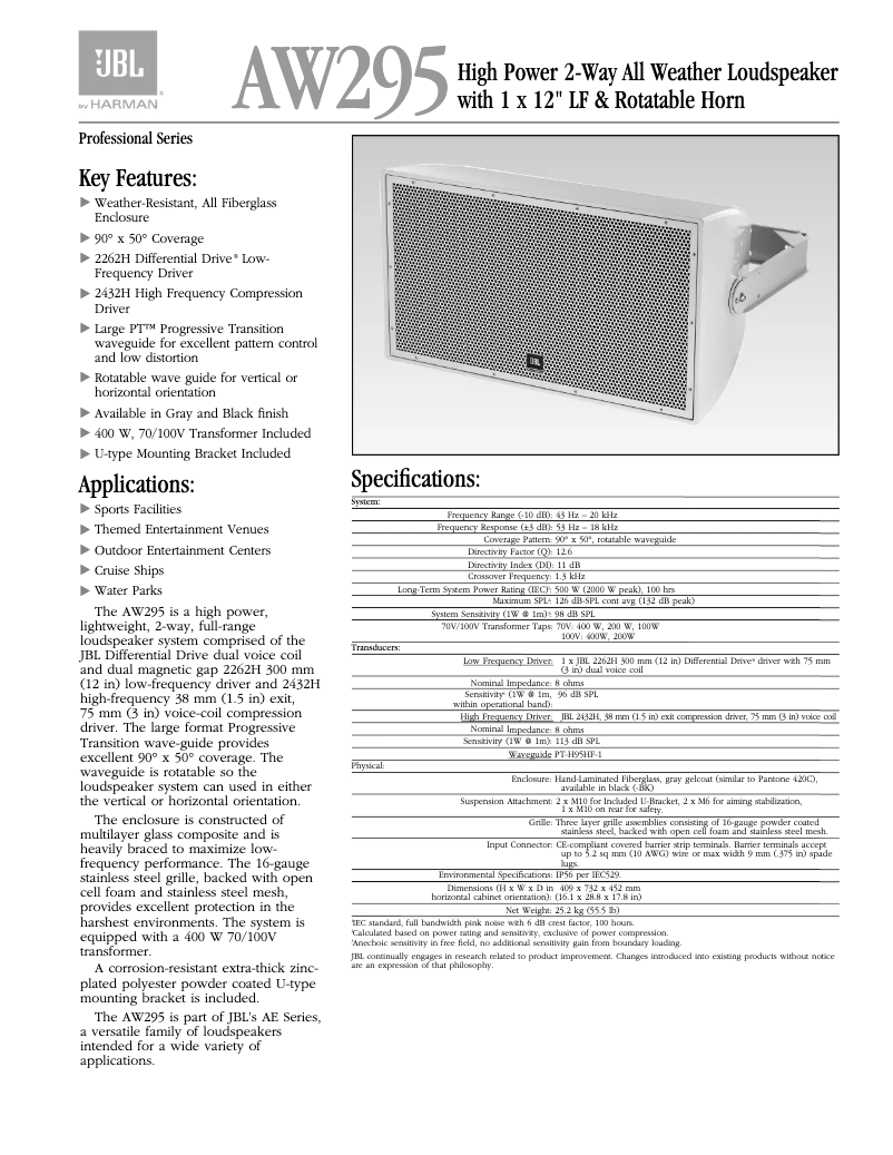 First page image of the manual for AW295