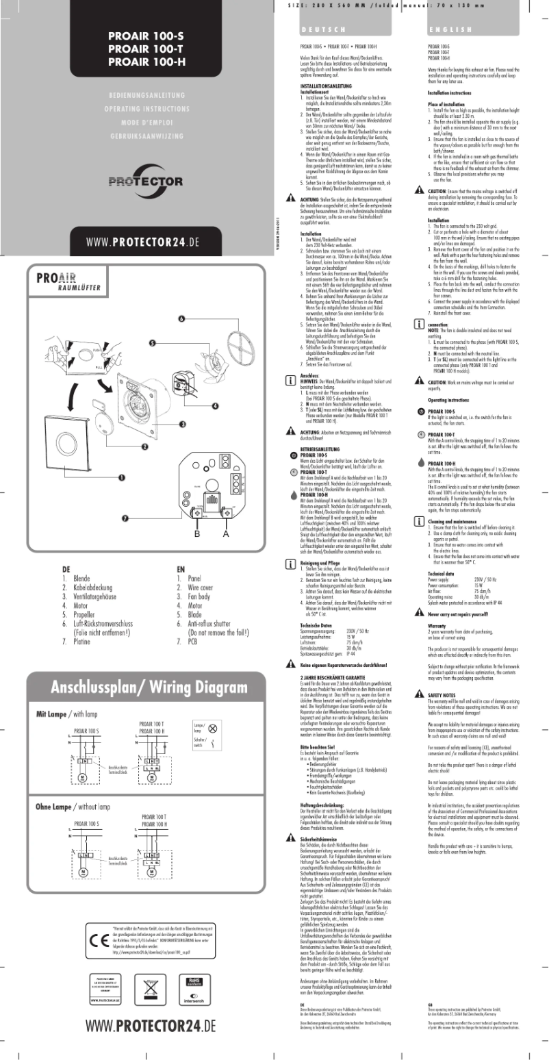 First page image of the manual for ProAir 100 H-WW