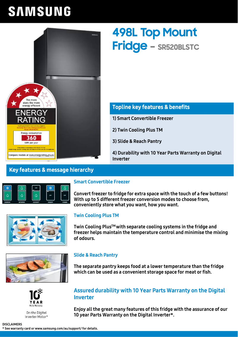 Page 1 of the manual Technical Sheet Samsung SR520BLSTC