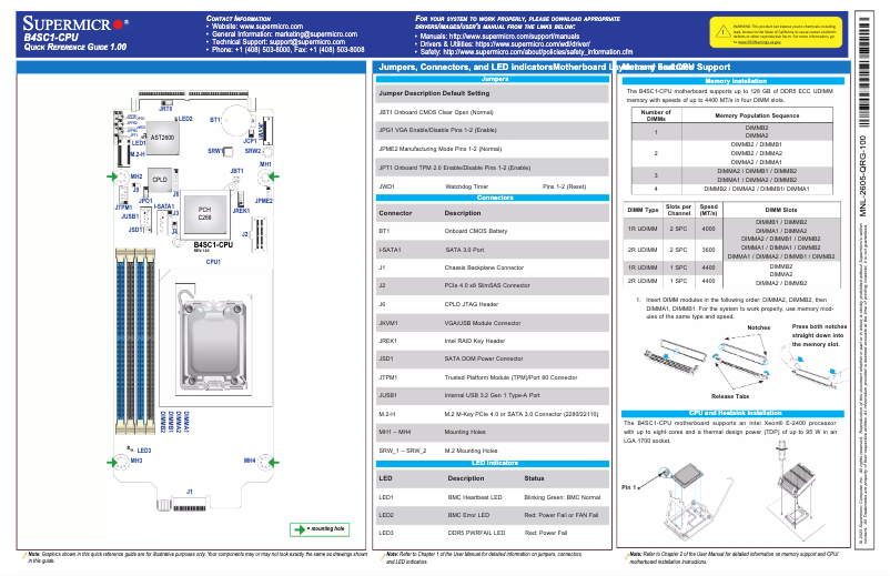 Page 1 of the manual Quick Start Guide Supermicro B4SC1-CPU