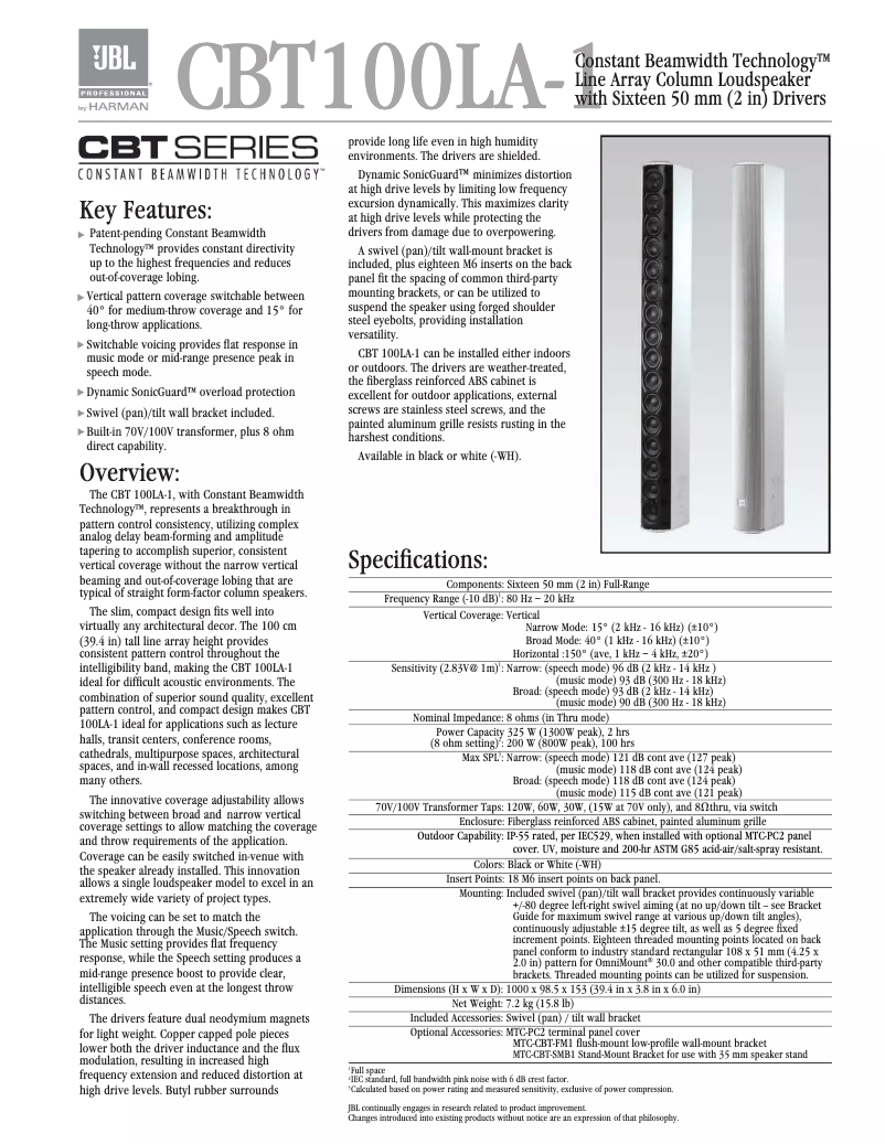 First page image of the manual for CBT 100LA