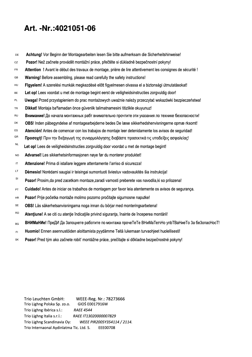 Page 1 of the manual User Manual Trio Lighting Leyla 4021051-06