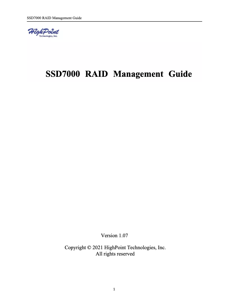 First page image of the manual for SSD7104