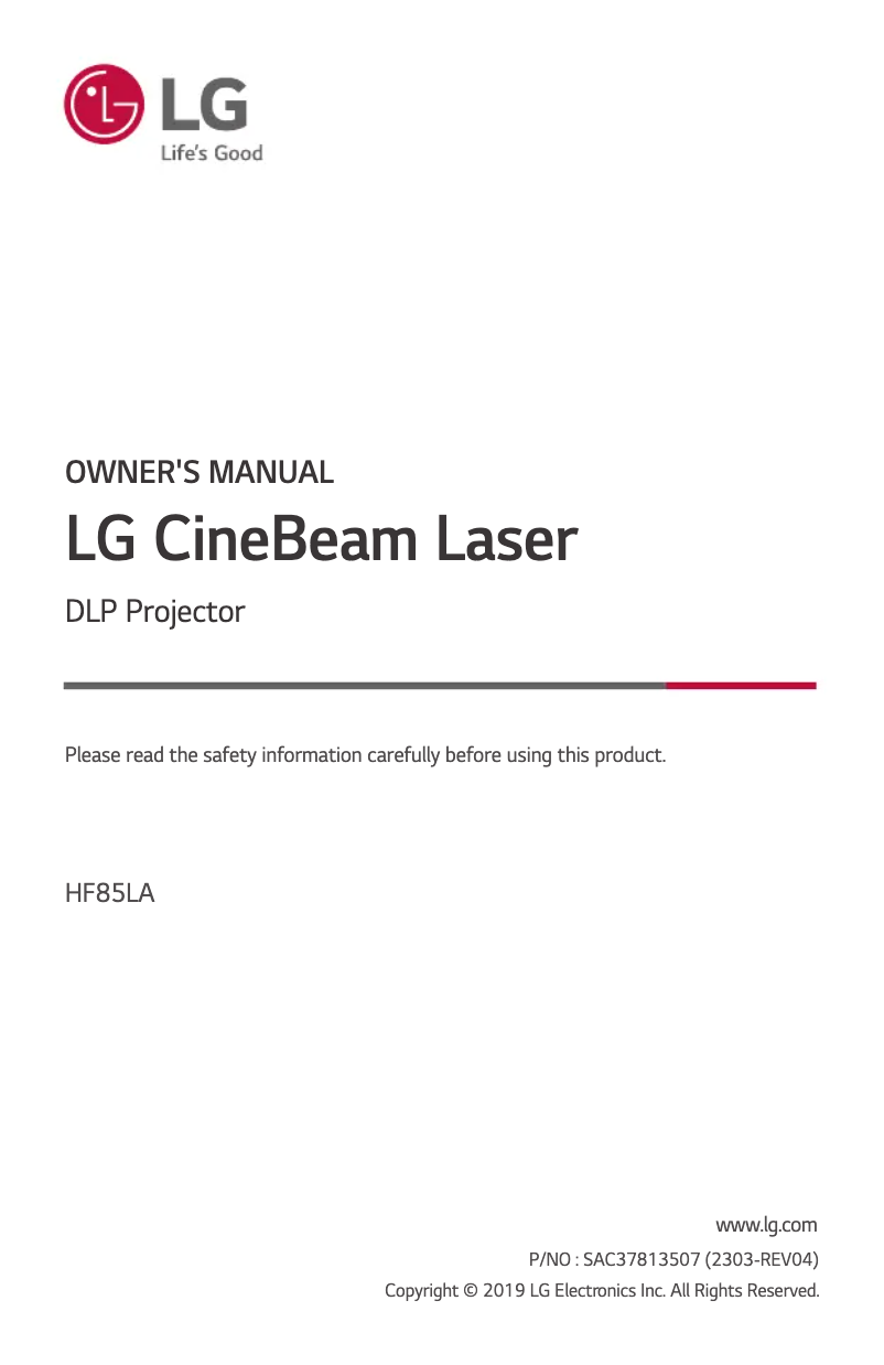 Page 1 of the manual User Manual LG HF85LA