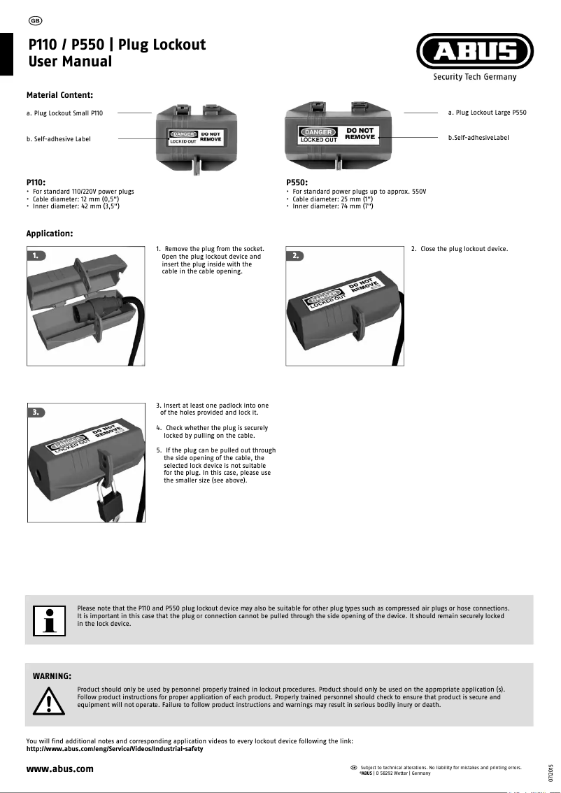 Page 1 of the manual User Manual Abus P550