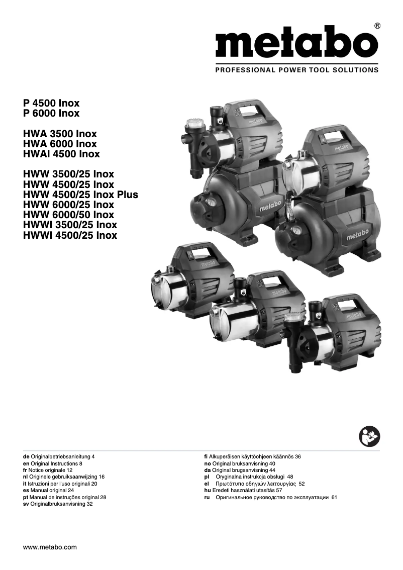 Page 1 of the manual User Manual Metabo HWW 4500/25 Inox