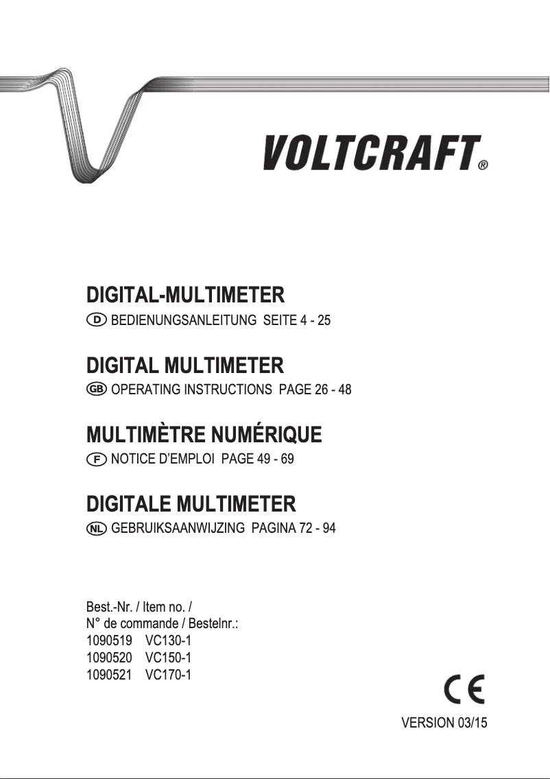 Page 1 of the manual User Manual Voltcraft VC130-1
