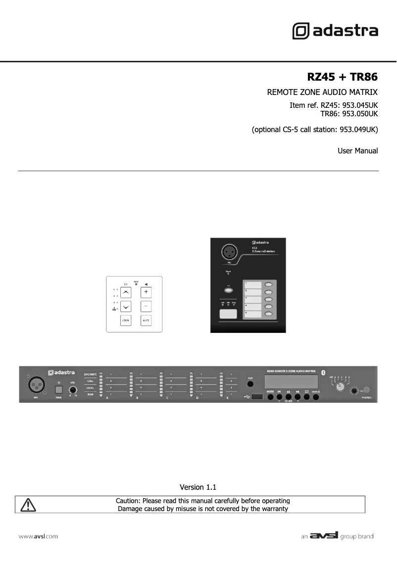 Page 1 of the manual User Manual Adastra RZ45