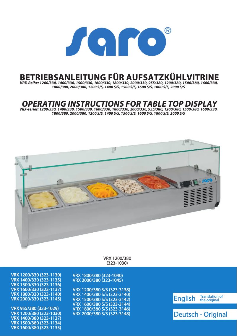 Page 1 of the manual User Manual Saro RX 1800 / 380