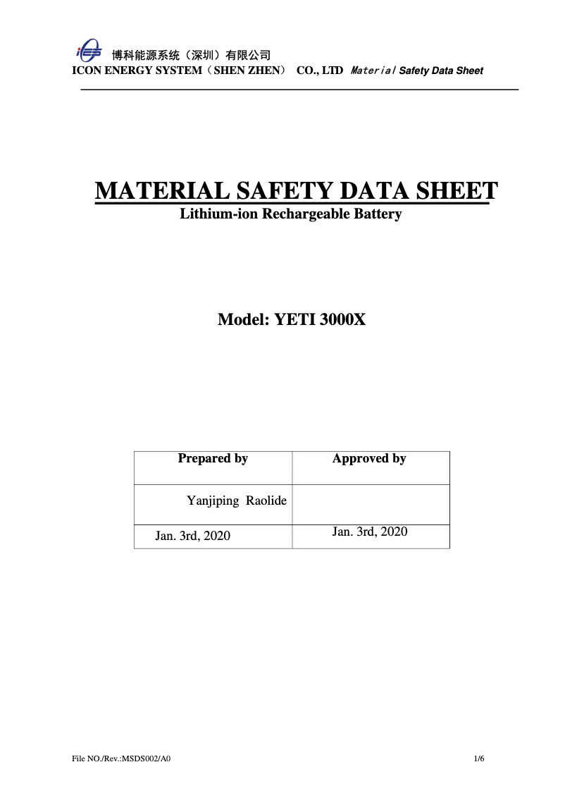 Page 1 of the manual User Manual Goal Zero Yeti 3000X