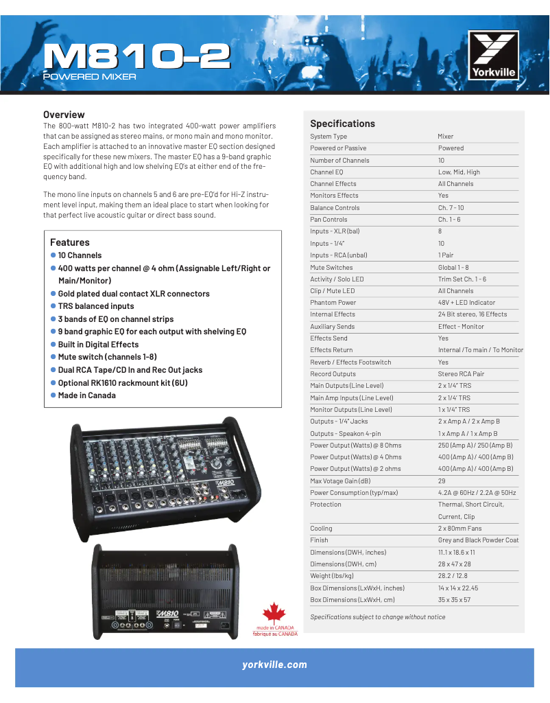Page 1 of the manual Technical Sheet Yorkville M810