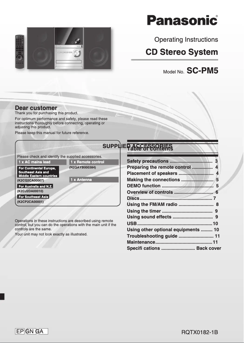 Page 1 of the manual User Manual Panasonic SC-PM5