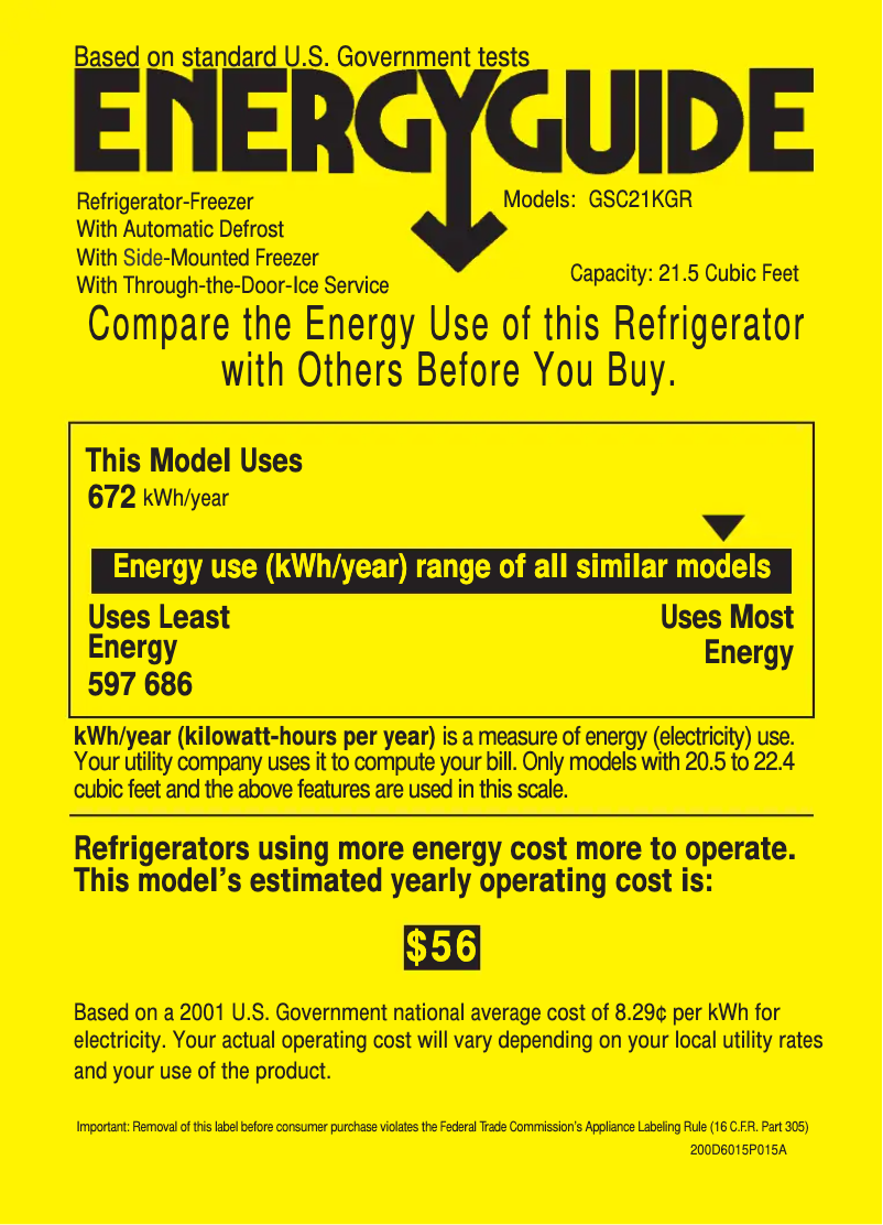 Page 1 of the manual Energy Label GE CustomStyle GSC21KGRBB