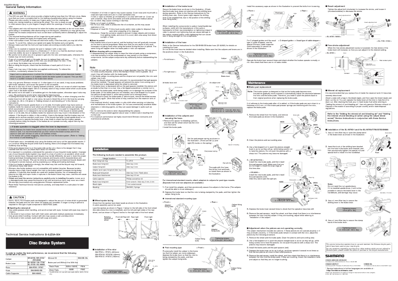 Page 1 of the manual User Manual Shimano BR-S700