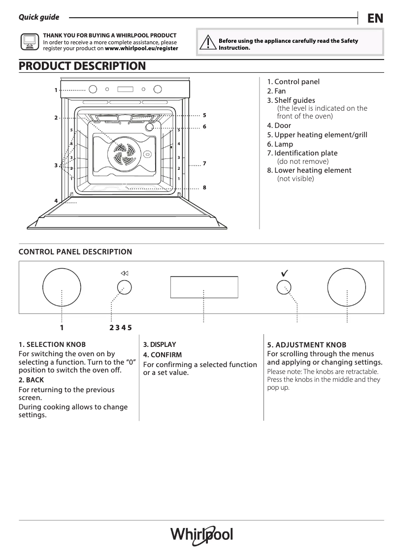 Page 1 de la notice Manuel utilisateur Whirlpool OAKZ9 1395 P IX