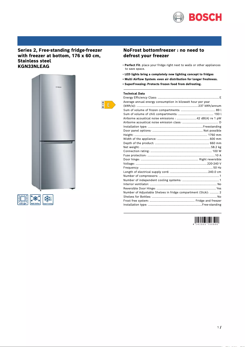 First page image of the manual for Serie 2 KGN33NLEAG