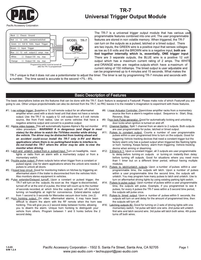 Page 1 of the manual User Manual PAC TR7