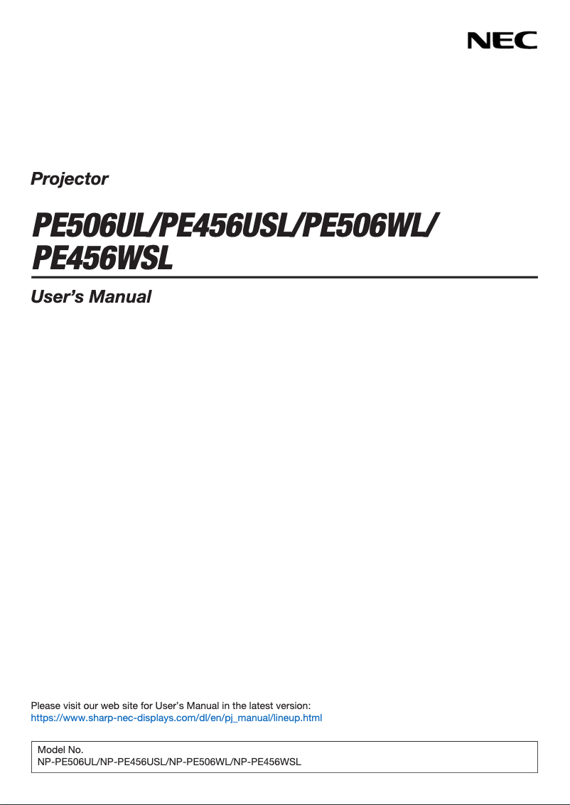 Page 1 of the manual User Manual NEC PE506WL