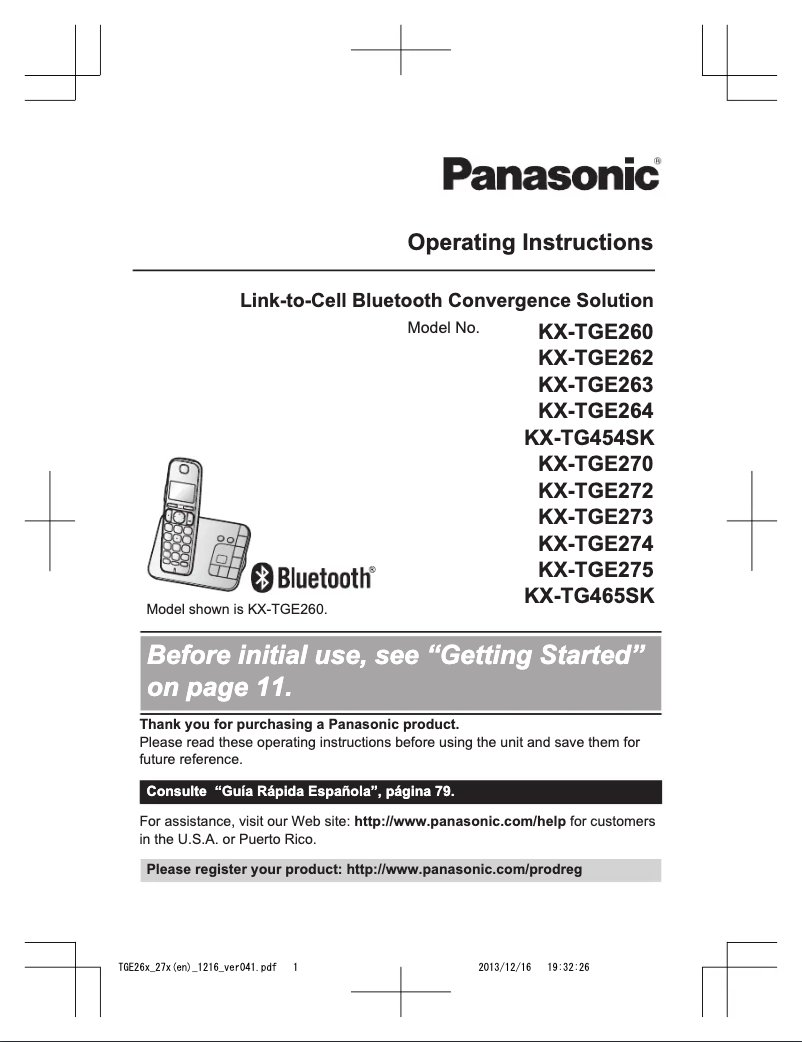 Page 1 of the manual User Manual Panasonic KX-TGE270