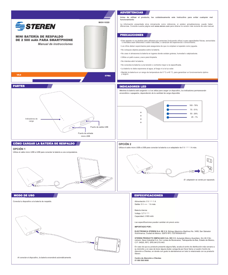 First page image of the manual for MOV-1020