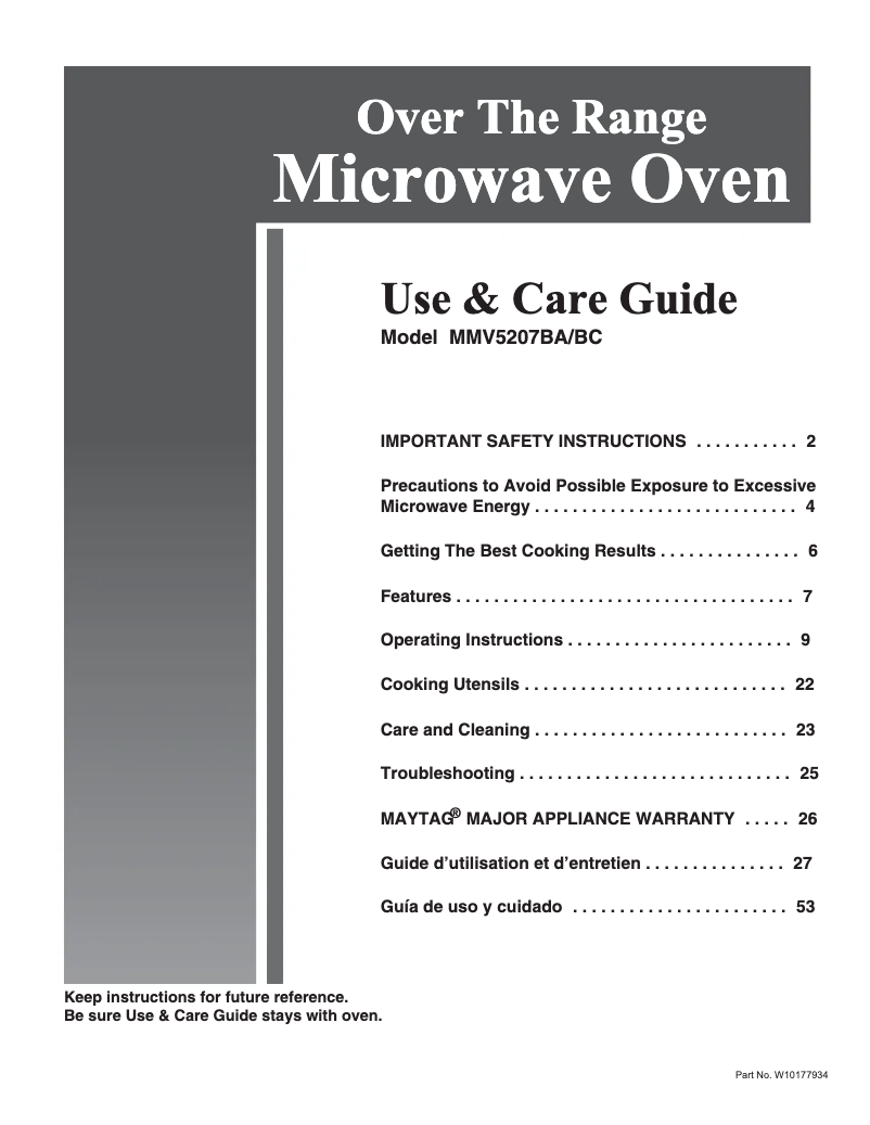 Page 1 of the manual User Manual Whirlpool MMV5207BAW
