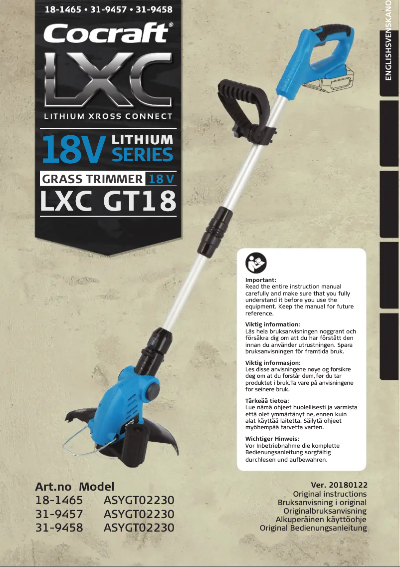 First page image of the manual for LXC GT18