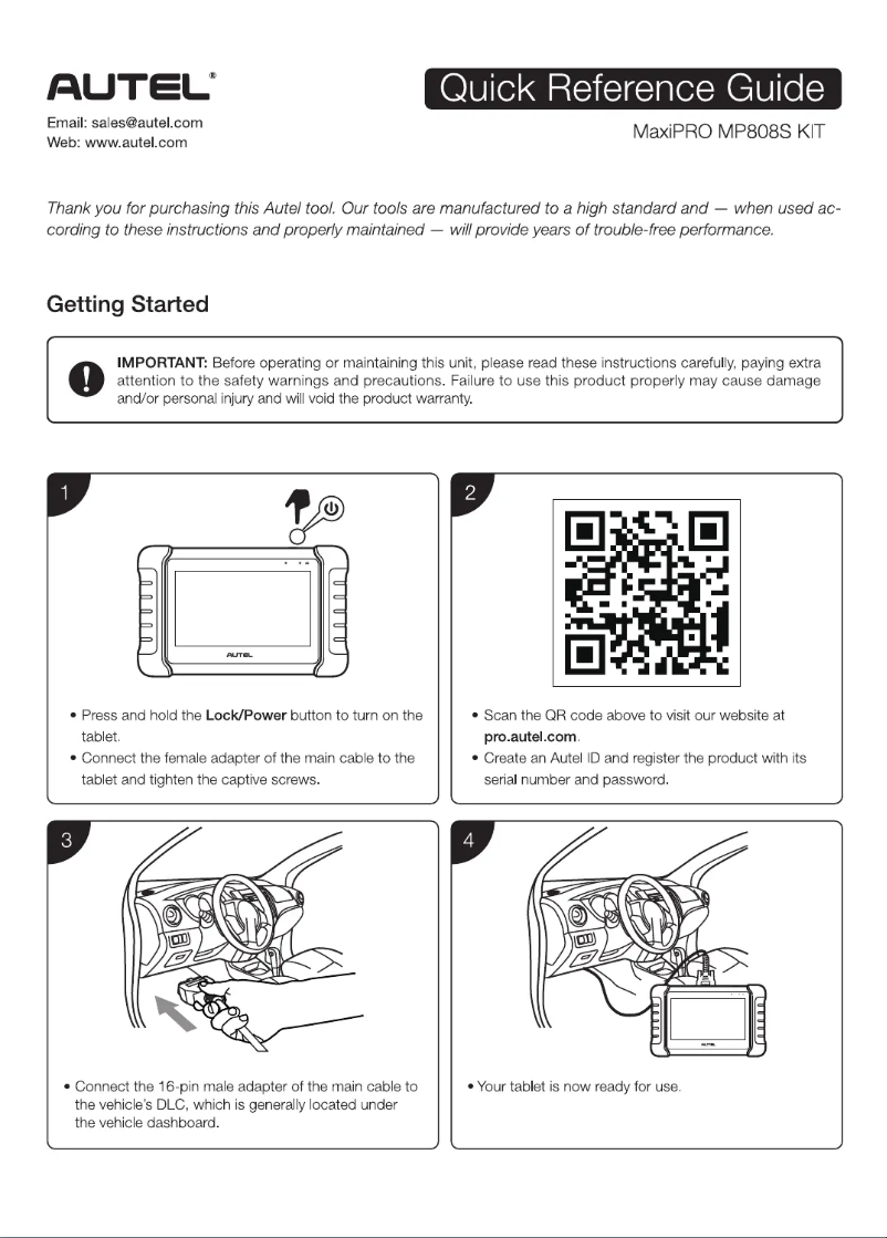 Page 1 of the manual Quick Start Guide Autel MaxiPRO MP808S