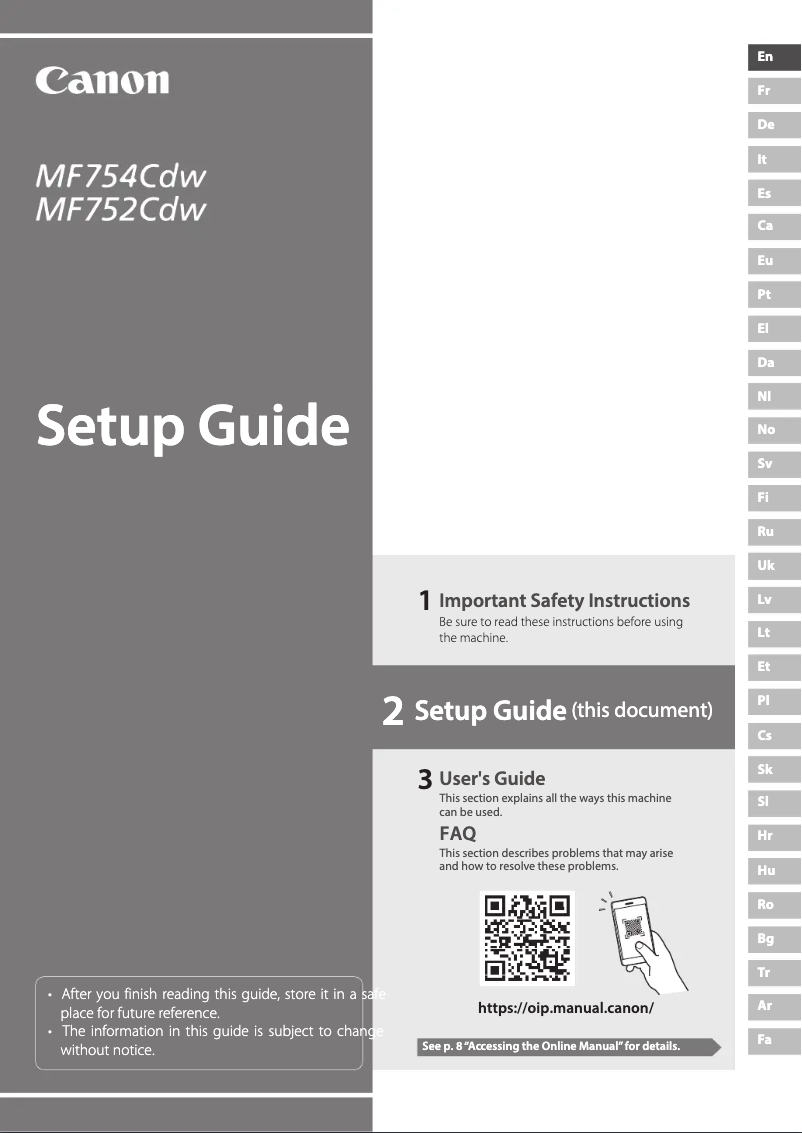 First page image of the manual for i-SENSYS MF754Cdw
