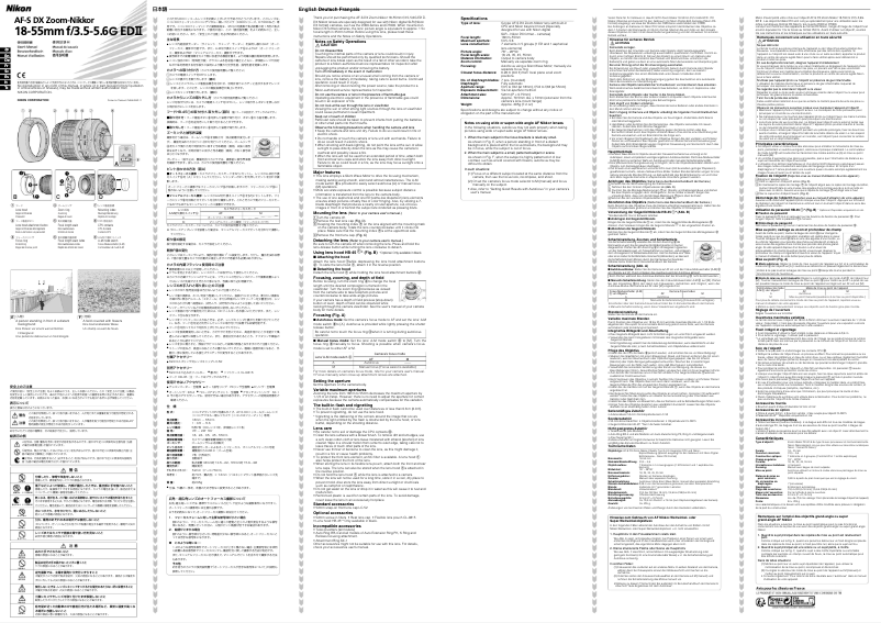 First page image of the manual for Nikkor AF-S DX Zoom-Nikkor 18-55mm f/3.5-5.6G ED II