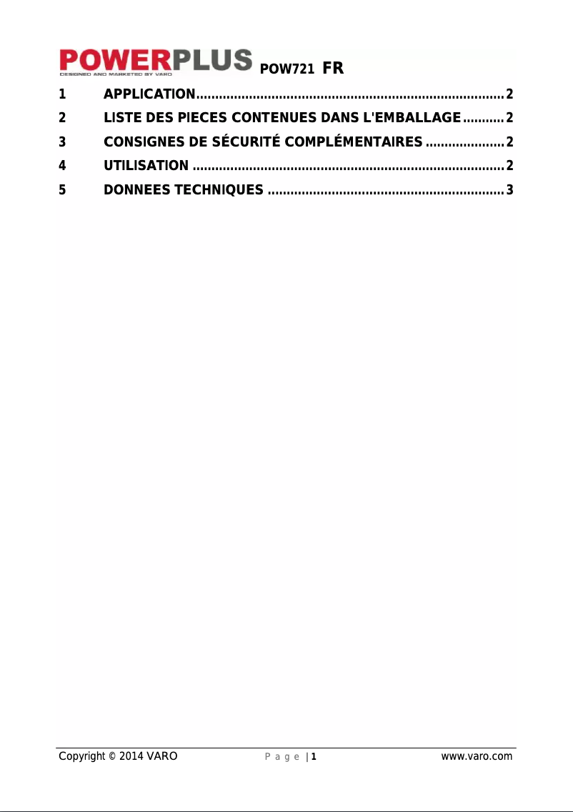 Page 1 of the manual User Manual PowerPlus POW721