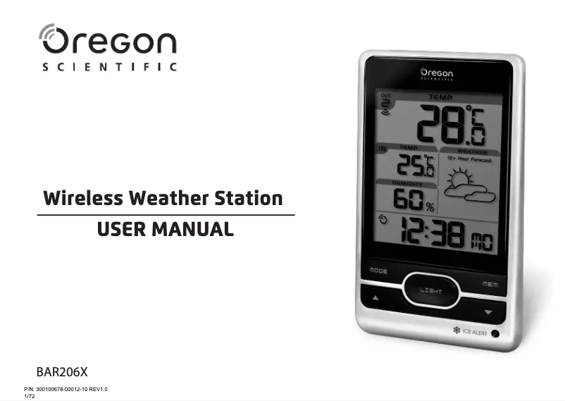 Page 1 of the manual User Manual Oregon Scientific BAR206X