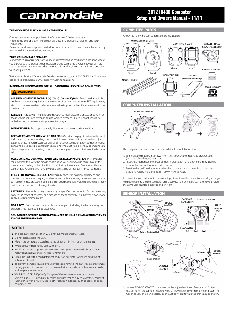 Page 1 of the manual User Manual Cannondale IQ400