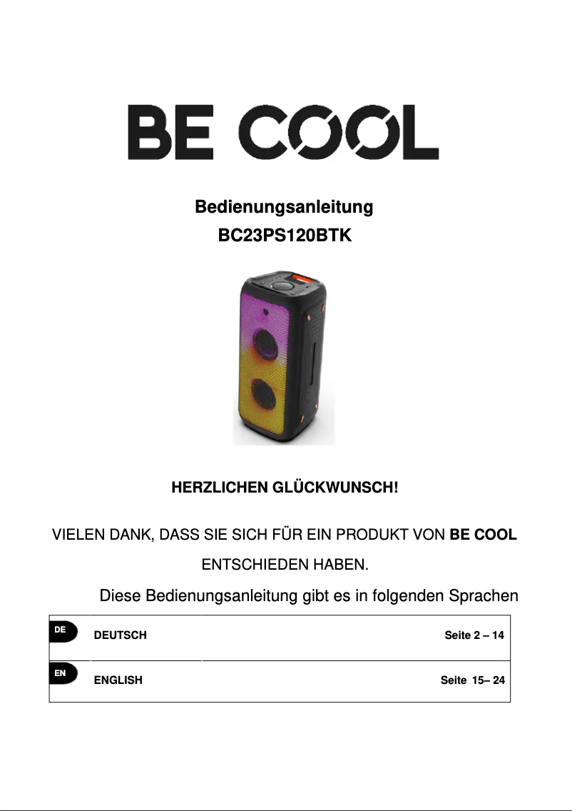 Page 1 de la notice Manuel utilisateur Be Cool BC23PS120BTK