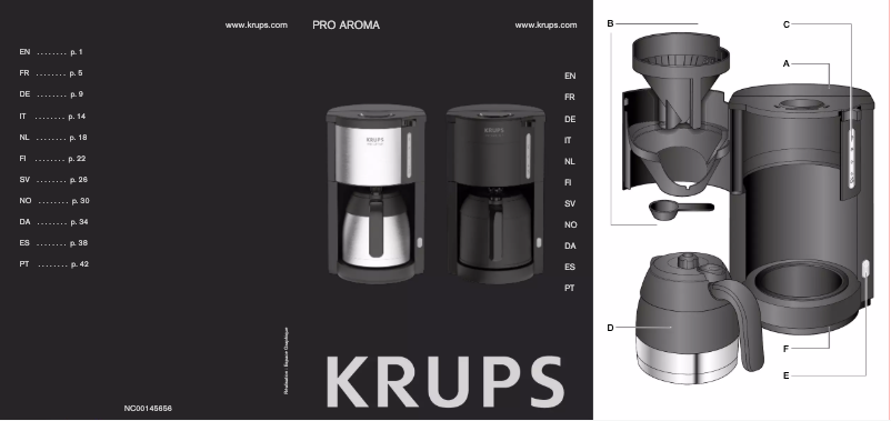 Page 1 de la notice Manuel utilisateur Krups Pro Aroma KM3038