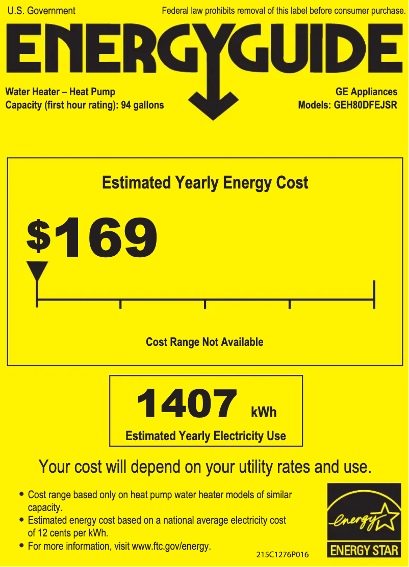 Page 1 of the manual Energy Label GE GeoSpring H80DFEJSR