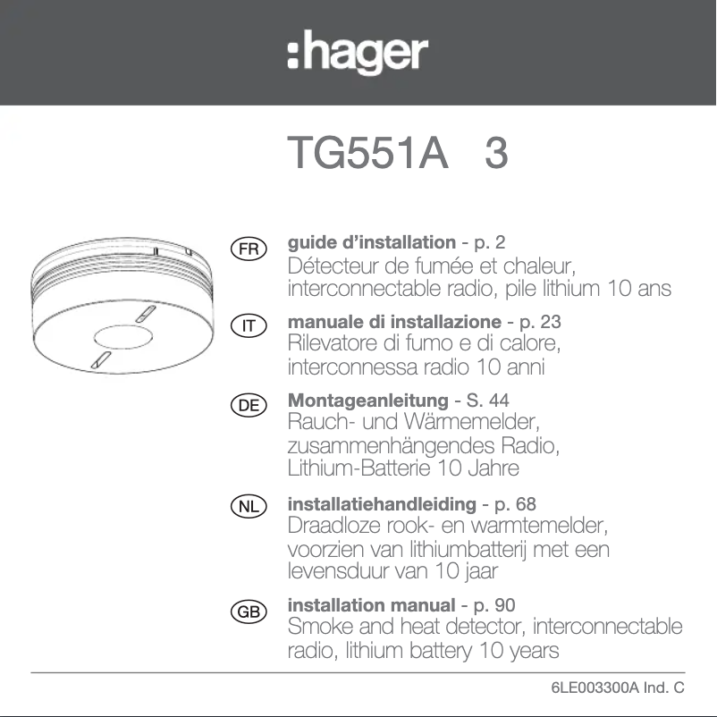 Page 1 of the manual User Manual Hager TG551A