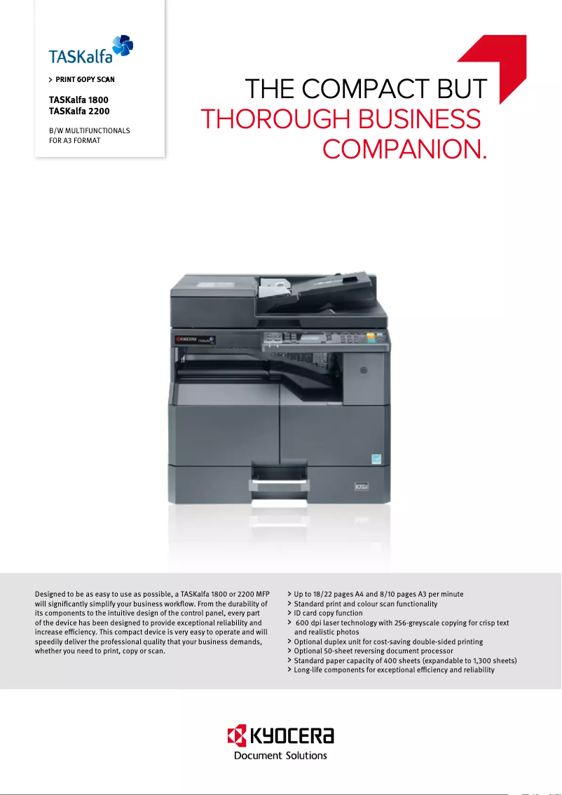 Page 1 of the manual Technical Sheet Kyocera TASKalfa 180
