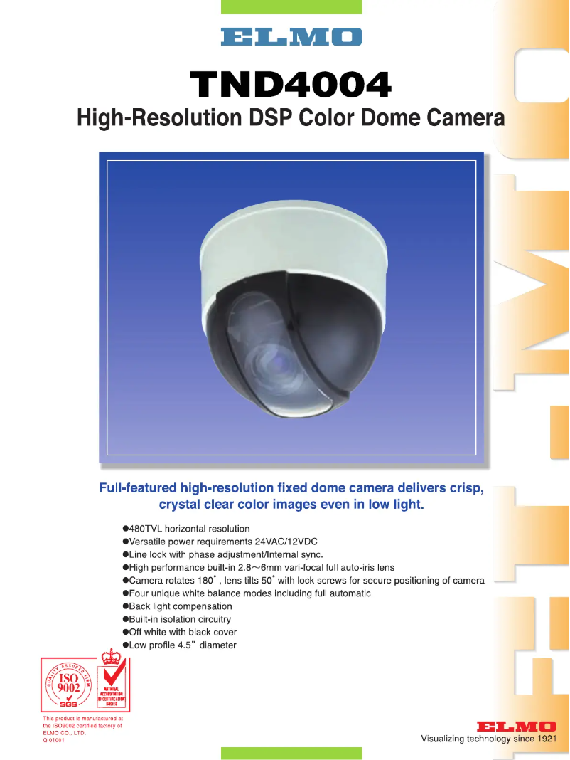 Page 1 of the manual Technical Sheet Elmo TND4004