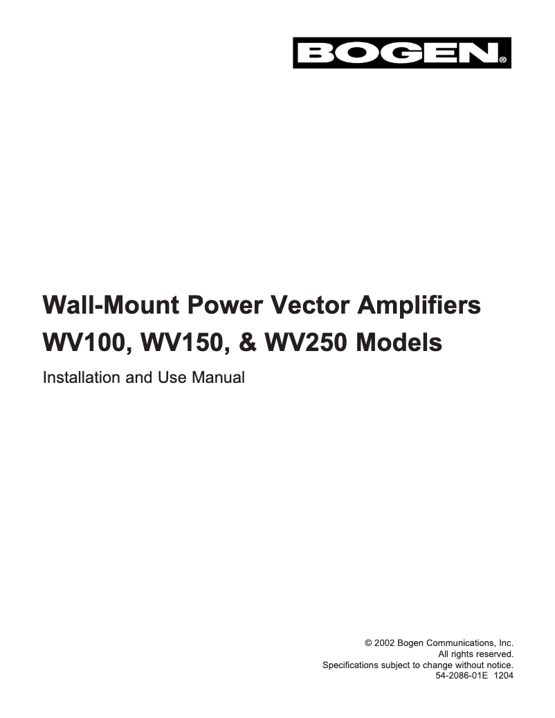 First page image of the manual for WV150