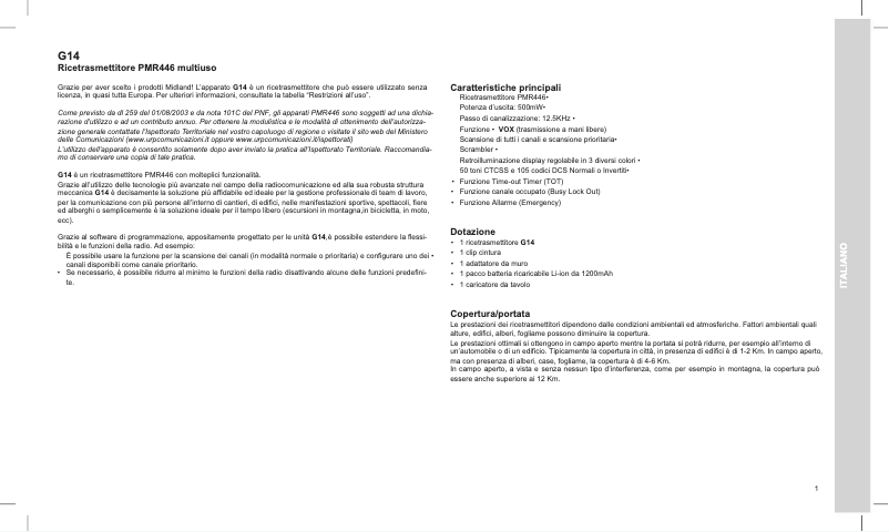 Page 1 of the manual User Manual Midland G14