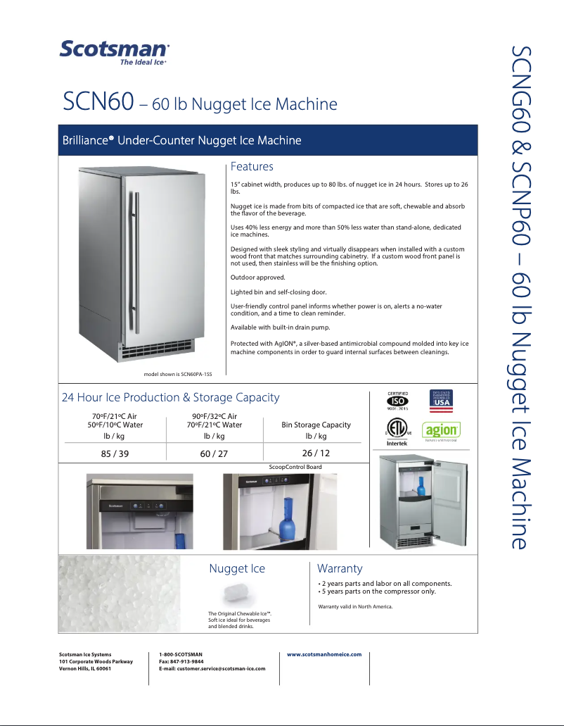 Page 1 of the manual Technical Sheet Scotsman Brilliance SCN6O