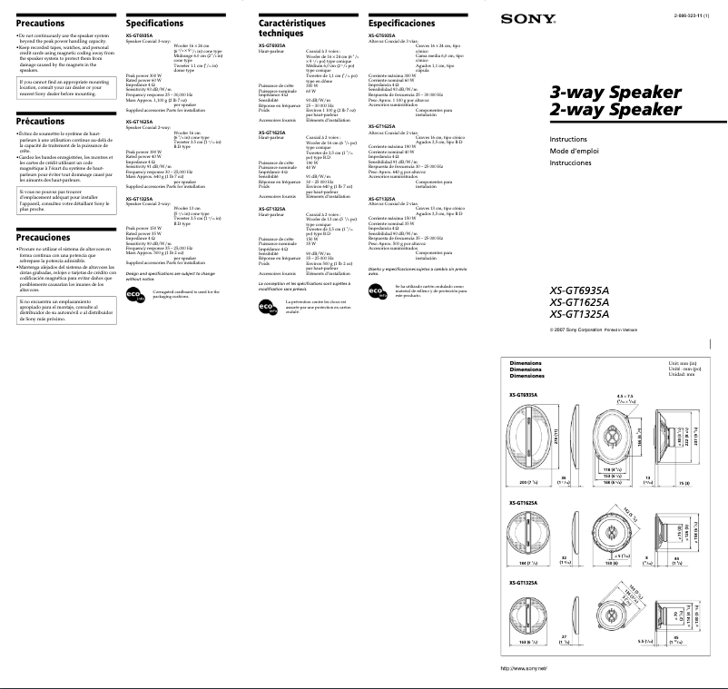 Page 1 of the manual User Manual Sony XS-GT1625A
