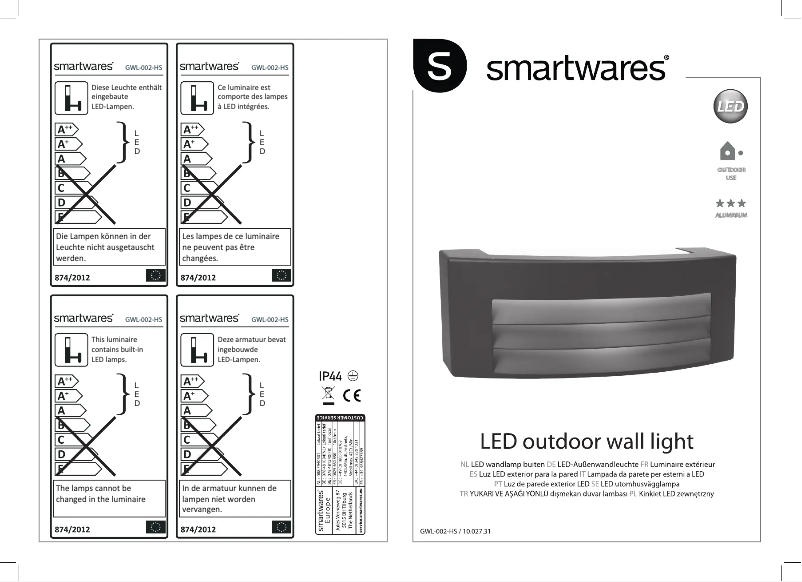 Page 1 of the manual User Manual Smartwares GWL-002-HS