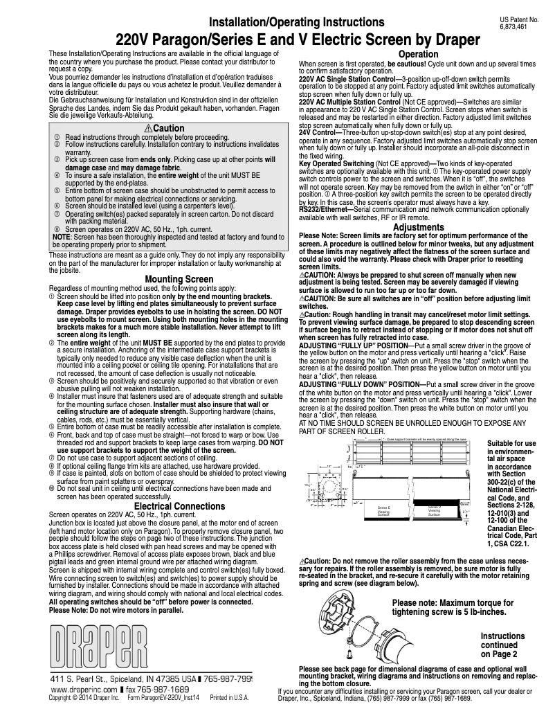 Page 1 of the manual User Manual Draper Paragon E