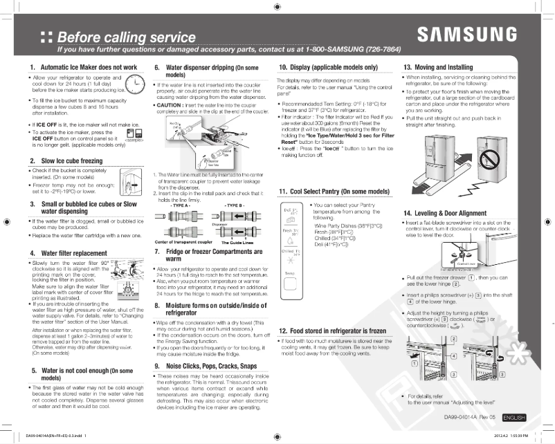 First page image of the manual for RF265BEAESR